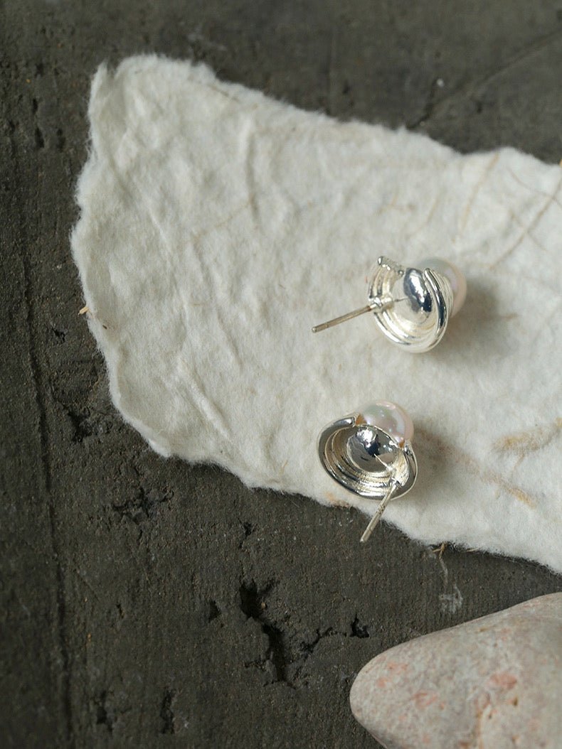 Simple Spiral Pearl Stud Earrings - floysun