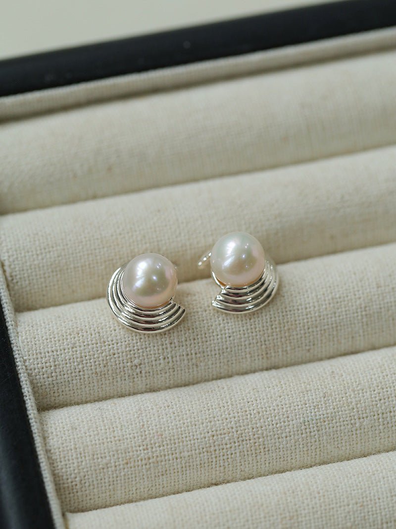 Simple Spiral Pearl Stud Earrings - floysun