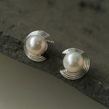 Simple Spiral Pearl Stud Earrings - floysun