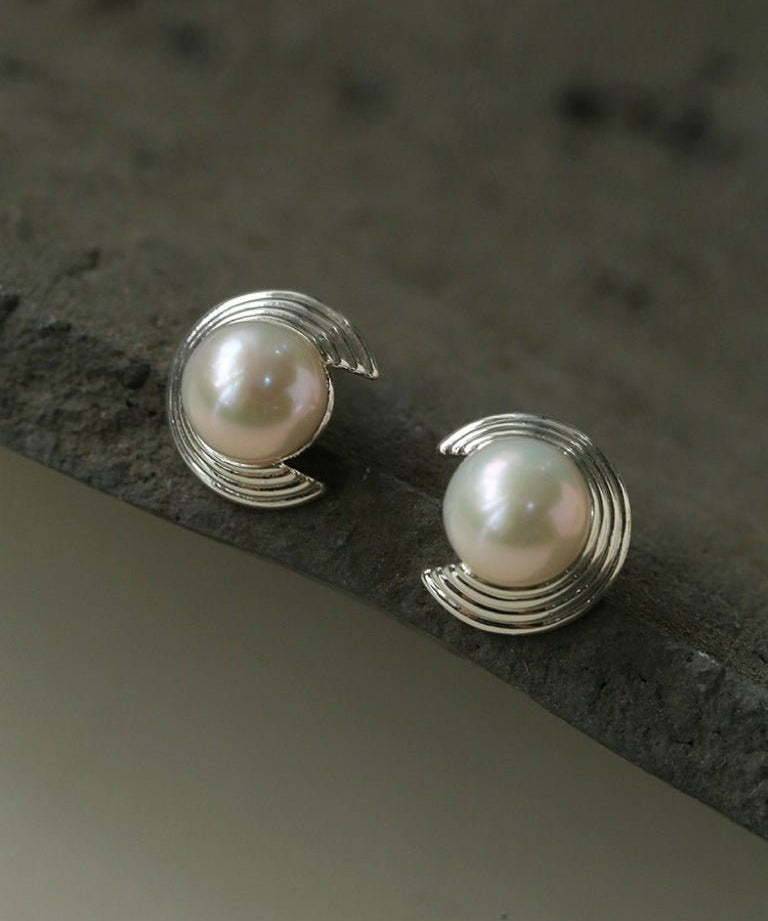 Simple Spiral Pearl Stud Earrings - floysun