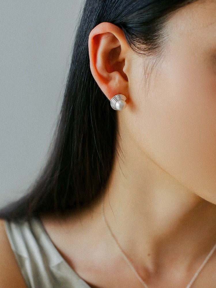 Simple Spiral Pearl Stud Earrings - floysun