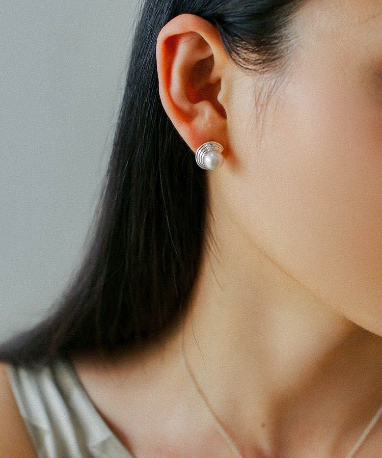 Simple Spiral Pearl Stud Earrings - floysun