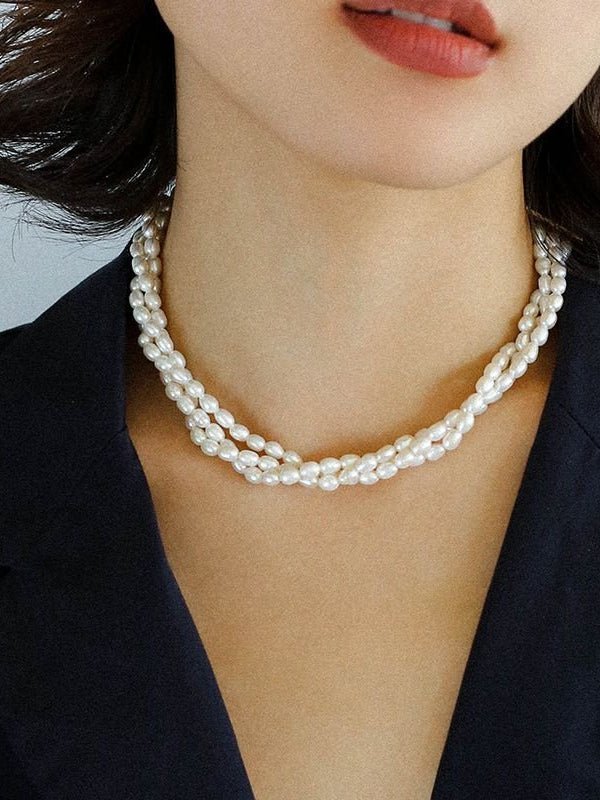 Simple Three - Layer Freshwater Pearl Necklace - floysun