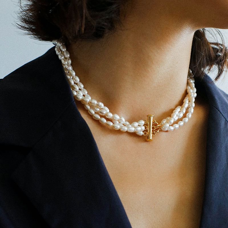 Simple Three - Layer Freshwater Pearl Necklace - floysun