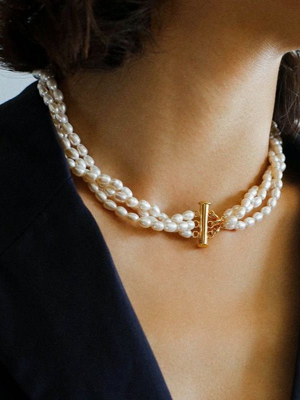 Simple Three - Layer Freshwater Pearl Necklace - floysun