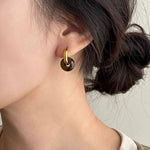 Simple Tigers Eye Stone Hoops Earrings - floysun