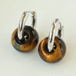 Simple Tigers Eye Stone Hoops Earrings - floysun