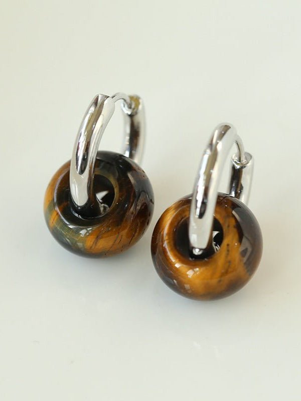 Simple Tigers Eye Stone Hoops Earrings - floysun