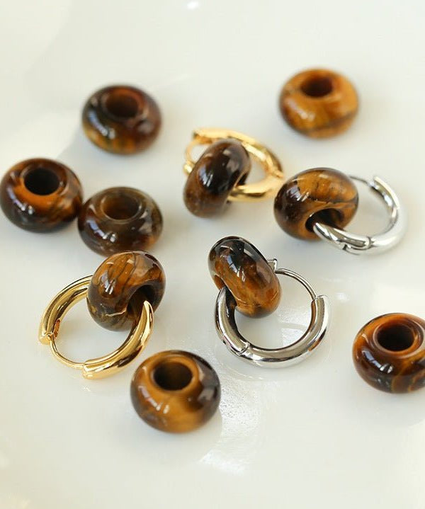 Simple Tigers Eye Stone Hoops Earrings - floysun