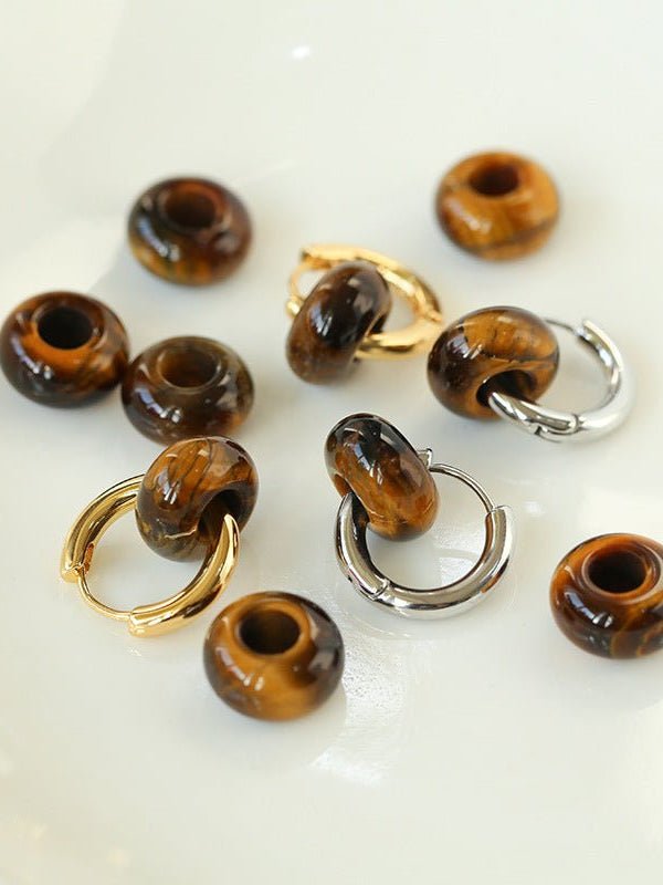 Simple Tigers Eye Stone Hoops Earrings - floysun