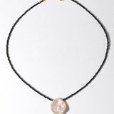 Single Large Petal Baroque Pearl Black Spinel Necklace - floysun