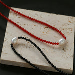 Single Pearl Red Agate Black Agate Beaded Necklace - floysun