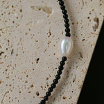 Single Pearl Red Agate Black Agate Beaded Necklace - floysun