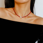 Single Pearl Red Agate Black Agate Beaded Necklace - floysun