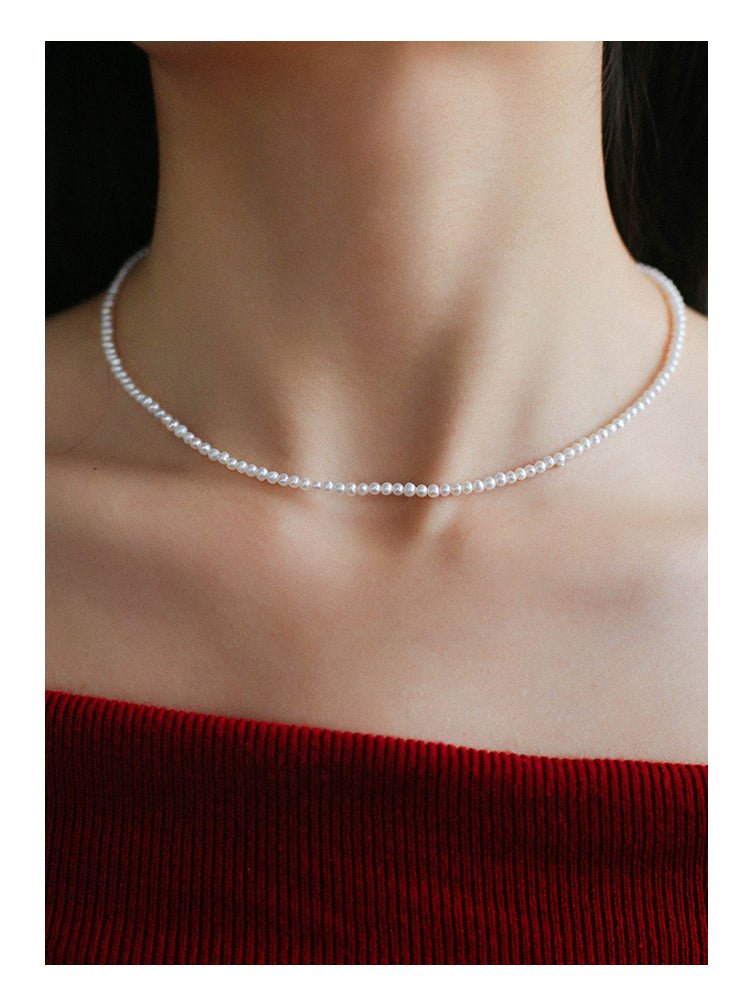 Single White Mini Freshwater Pearl Necklace - floysun