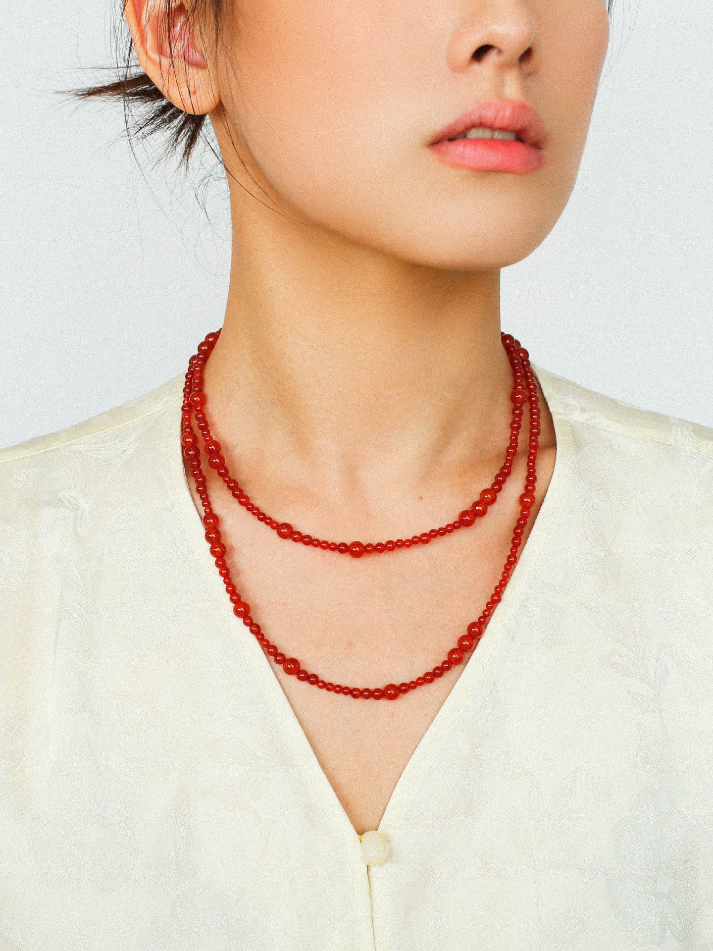 Size Gradual Change Red Agate Black Agate Long Necklace - floysun