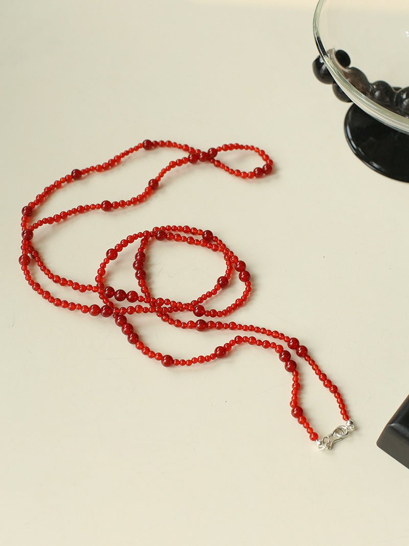 Size Gradual Change Red Agate Black Agate Long Necklace - floysun