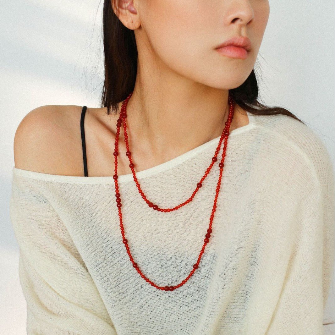 Size Gradual Change Red Agate Black Agate Long Necklace - floysun