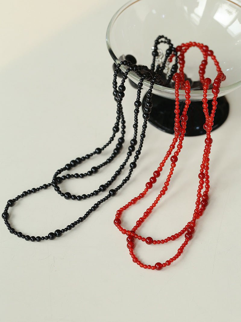 Size Gradual Change Red Agate Black Agate Long Necklace - floysun