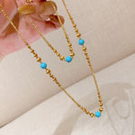 Sleeping Beauty Turquoise Cat’s Eye Beaded Necklace Adjustable Gold Vermeil Chain - floysun