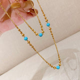 Sleeping Beauty Turquoise Cat’s Eye Beaded Necklace Adjustable Gold Vermeil Chain - floysun