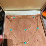 Sleeping Beauty Turquoise Cat’s Eye Beaded Necklace Adjustable Gold Vermeil Chain - floysun