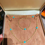 Sleeping Beauty Turquoise Cat’s Eye Beaded Necklace Adjustable Gold Vermeil Chain - floysun