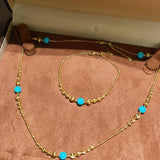 Sleeping Beauty Turquoise Cat’s Eye Beaded Necklace Adjustable Gold Vermeil Chain - floysun