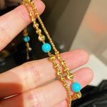 Sleeping Beauty Turquoise Cat’s Eye Beaded Necklace Adjustable Gold Vermeil Chain - floysun