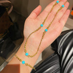 Sleeping Beauty Turquoise Cat’s Eye Beaded Necklace Adjustable Gold Vermeil Chain - floysun