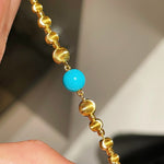 Sleeping Beauty Turquoise Cat’s Eye Beaded Necklace Adjustable Gold Vermeil Chain - floysun