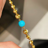 Sleeping Beauty Turquoise Cat’s Eye Beaded Necklace Adjustable Gold Vermeil Chain - floysun