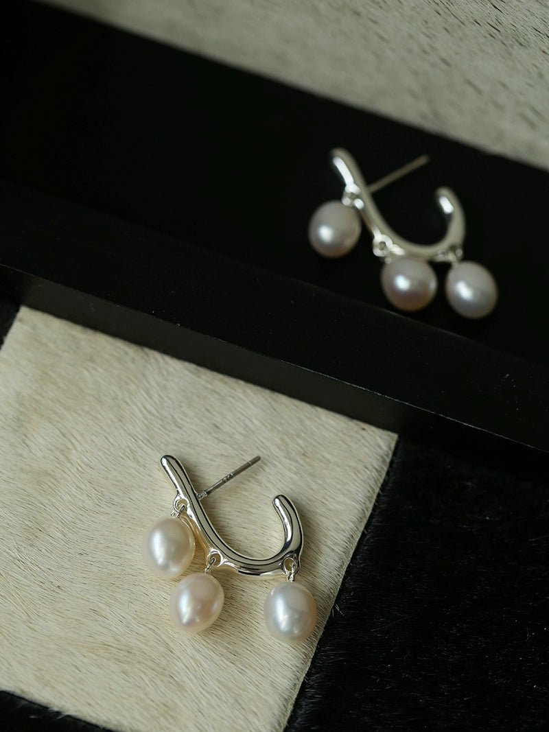 Small Grape Natural Pearl Drop Earrings - floysun