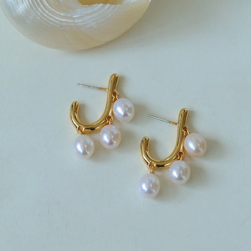 Small Grape Natural Pearl Drop Earrings - floysun