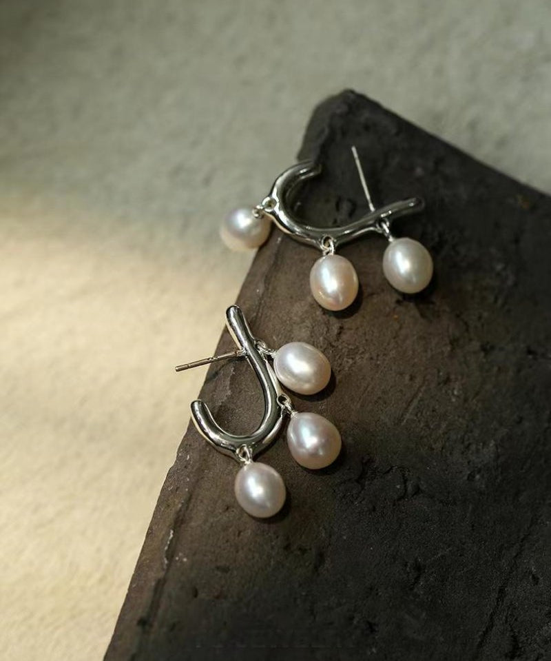 Small Grape Natural Pearl Drop Earrings - floysun