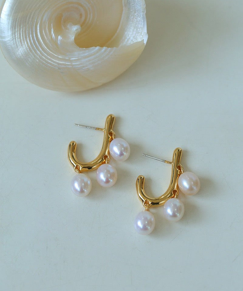 Small Grape Natural Pearl Drop Earrings - floysun