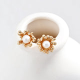 Small Petal Wrapped Pearl Stud Earrings - floysun