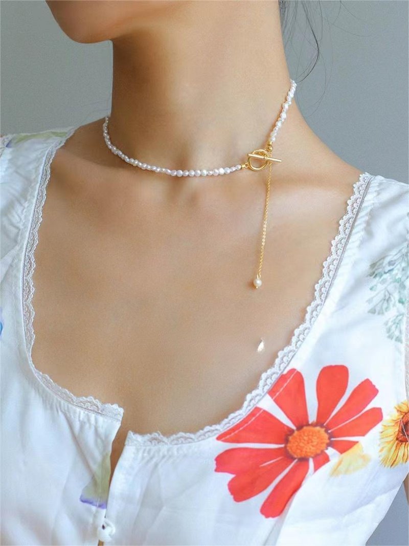 Small Steamed Bun Pearl OT Buckle Necklace - floysun