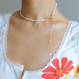 Small Steamed Bun Pearl OT Buckle Necklace - floysun