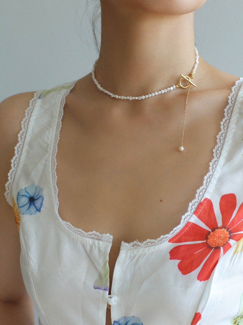 Small Steamed Bun Pearl OT Buckle Necklace - floysun