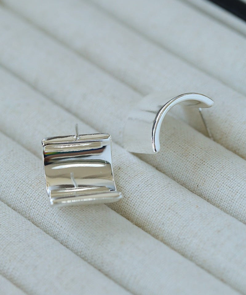 Smooth Metallic Curved Huggie Earrings - floysun