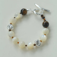 Smooth Mother of Pearls and Silver Shell Beaded OT Bracelet - floysun