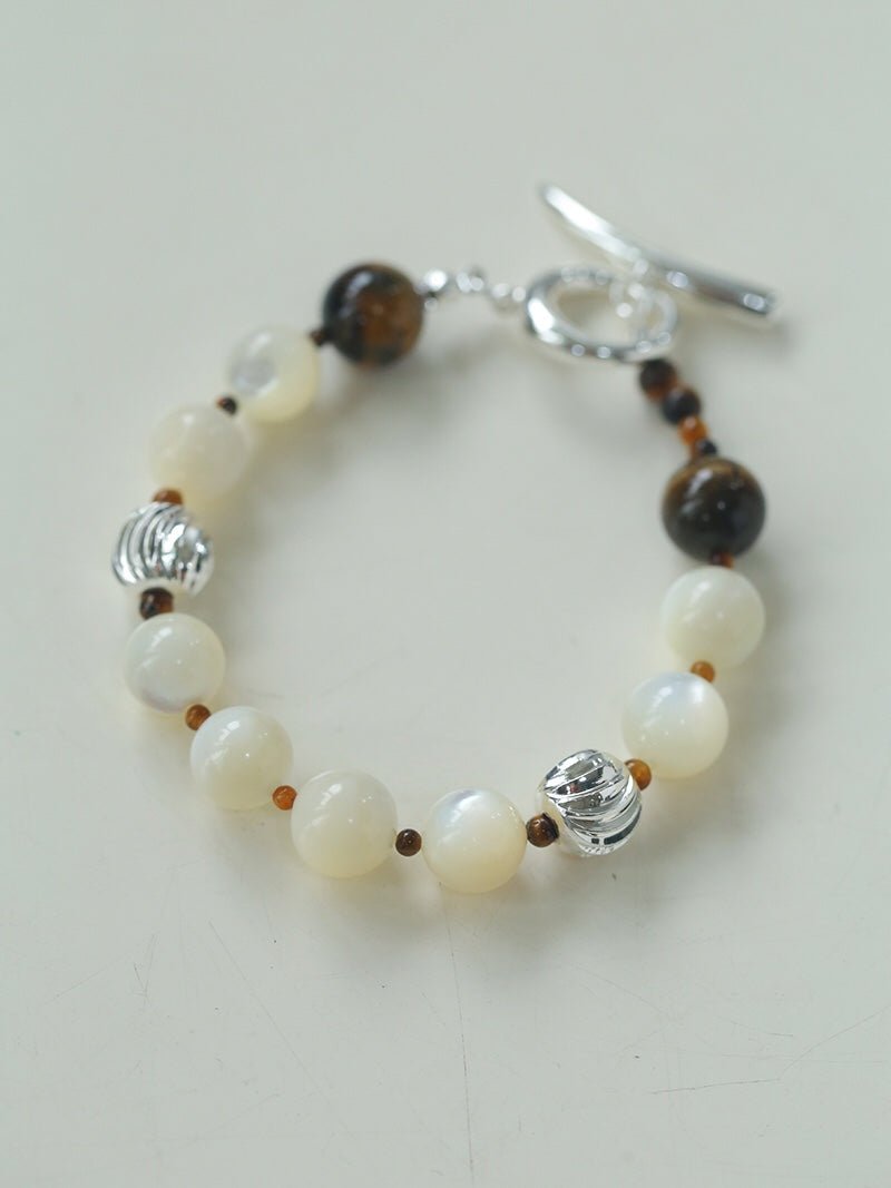 Smooth Mother of Pearls and Silver Shell Beaded OT Bracelet - floysun