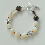 Smooth Mother of Pearls and Silver Shell Beaded OT Bracelet - floysun