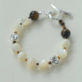 Smooth Mother of Pearls and Silver Shell Beaded OT Bracelet - floysun