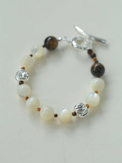 Smooth Mother of Pearls and Silver Shell Beaded OT Bracelet - floysun