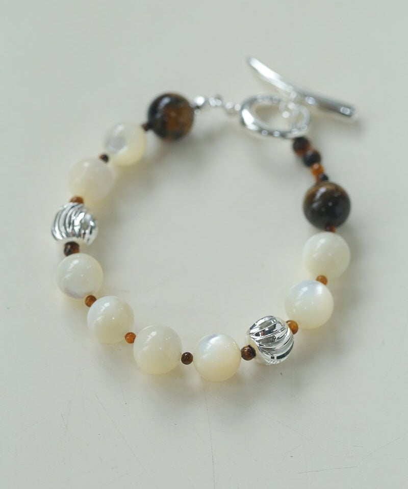 Smooth Mother of Pearls and Silver Shell Beaded OT Bracelet - floysun