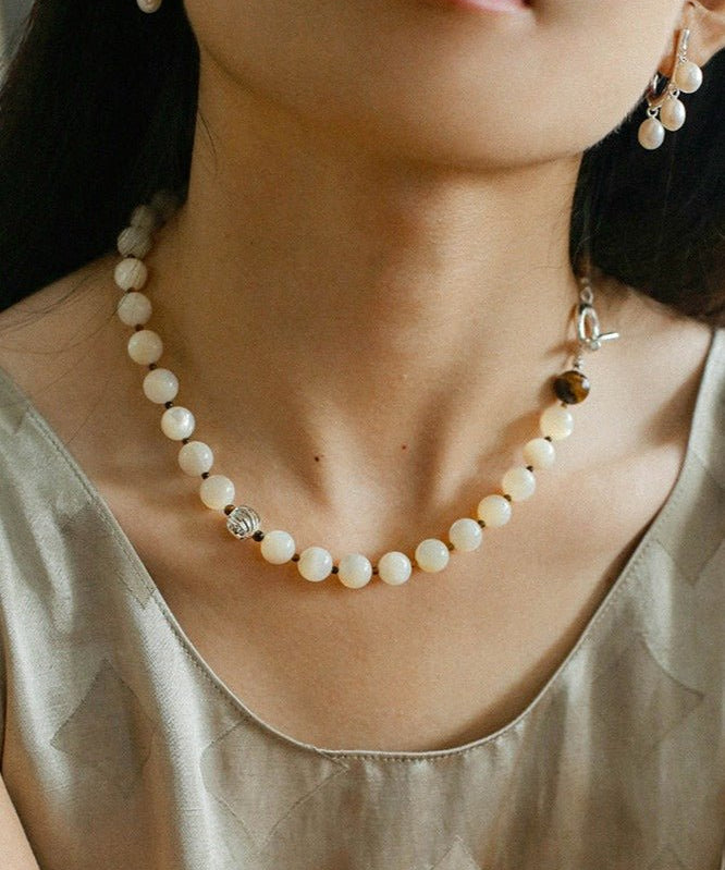 Smooth Mother of Pearls and Silver Shell Beaded OT Necklace - floysun