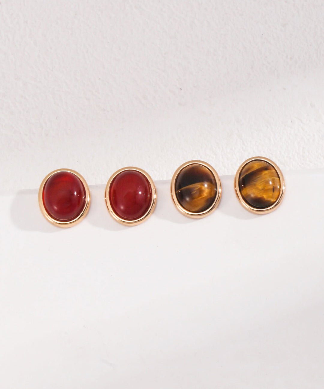 Smooth Oval Gemstone Stud Earrings - floysun