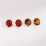 Smooth Oval Gemstone Stud Earrings - floysun